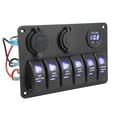 thumbnail image 2 of Panel de interruptores basculantes de 6 entradas, 12 V y 24 V, con voltímetro, puerto USB doble, retroiluminación azul, resistente al agua, para embarcaciones, autocaravanas, SUV y camiones., 2 of 14