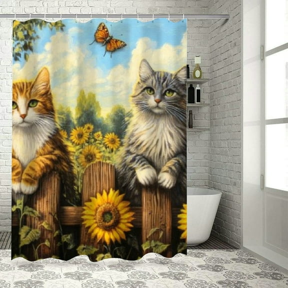BCIIG Cute Cat Shower Curtain Washable Bathroom with Hooks 36"x72