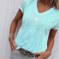 thumbnail image 4 of Camiseta Mujer Cuello En V Manga Corta Top Suelto Estampado Chica Verano Top, Azul Cielo, S sidaley AP001862-49, 4 of 5