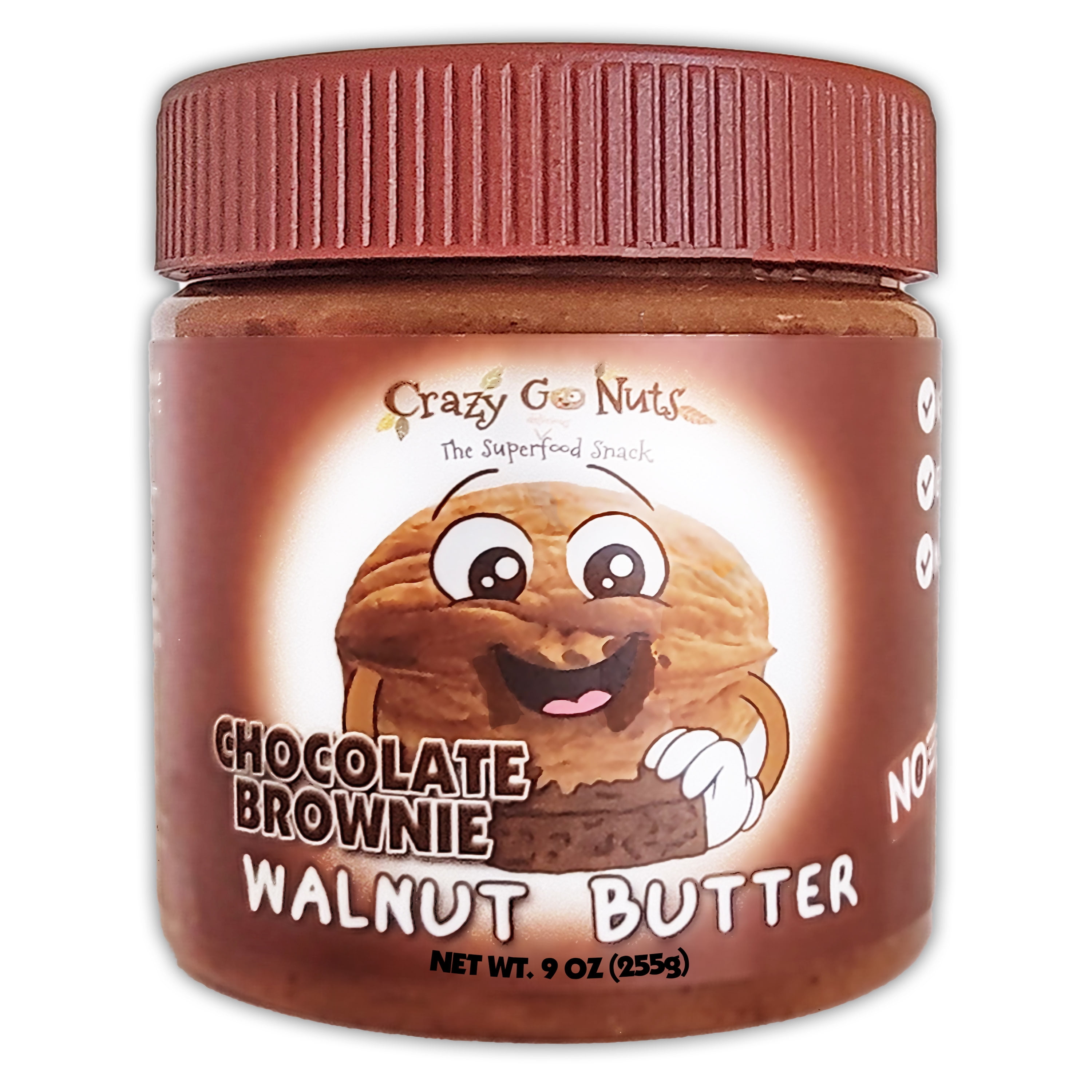 Crazy Go Nuts Walnut Butter - Chocolate Brownie, 9 oz (1-Pack) - Healthy Snacks, Keto, Vegan, Low Carb, Gluten Free, Superfood - Natural, Non-GMO, ALA, Omega 3 Fatty Acids, Good Fats and Antioxidants