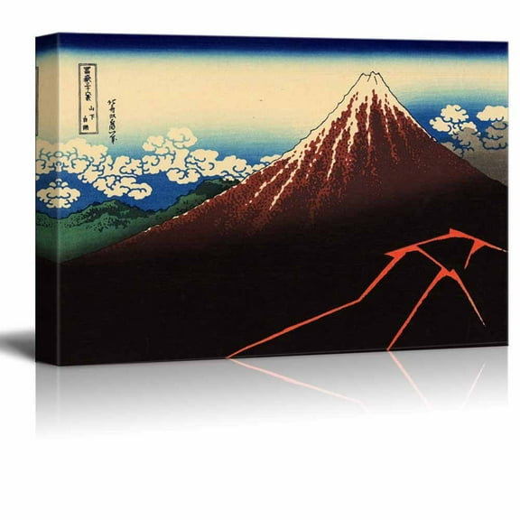 wall26 - Canvas Wll Art - Rainstorm Beneath The Summit by Japanese Artist Hokusai - Thirty-six Views of Mount Fuji Series - Giclee Print and Stretched Ready to Hang - 32"x48"