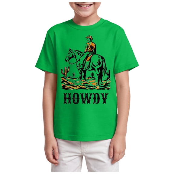 Xudanell Toddler Baby Boys Western T-Shirt Rodeo Howdy Graphic Shirt Kids Cowboy Outfits Summer Country Crewneck Tee Top (Green, 9-10 Years)