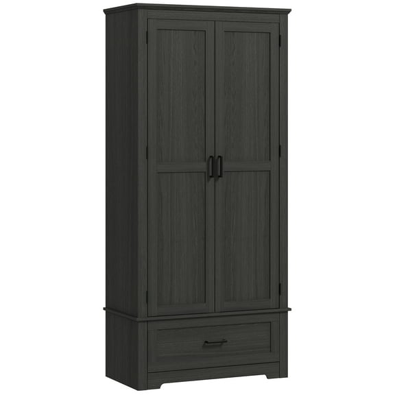 Knubmt 69" Tall Wood Storage Cabinet with Inner Shelves, 2 Doors Pantry Cabinet for Living Room, Kitchen, Dining Room, Black