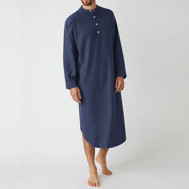 Batas de ocio para hombre, manga larga, botones, camisa larga, estilo étnico medio, bata informal juvenil, pijama para mujer