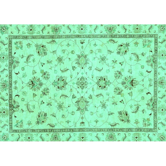 Ahgly Company Machine Washable Indoor Rectangle Oriental Turquoise Blue Traditional Area Rugs, 8' x 12'