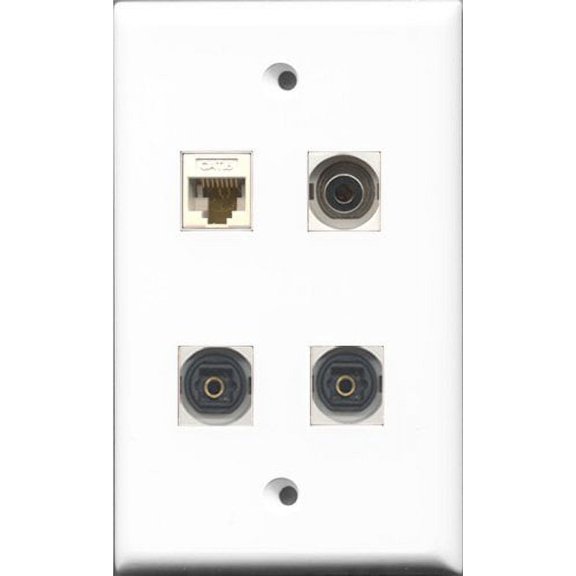 RiteAV - 2 Port Toslink and 1 Port 3.5mm and 1 Port Cat6 Ethernet White Wall Plate