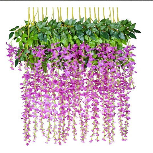 12 piezas 3.6 'Seda artificial Wisteria Vine Ratta Colgante Flor Guirnalda Cuerda Fiesta en casa Boda Decoración Fucsia Sailing Electrónica