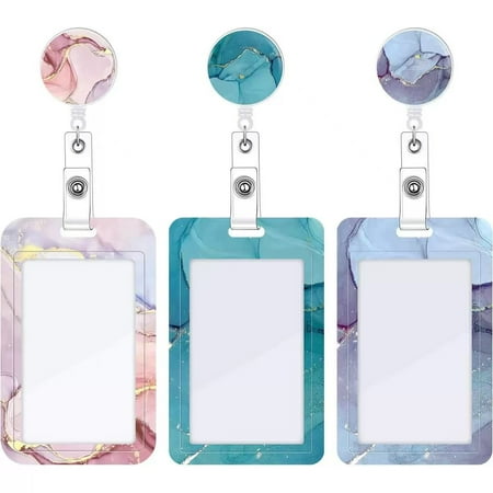 3 Pack Heavy Duty Badge Holder with Retractable Reel,ID Name Tag Worker Badge Carabiner Clip Card Protector Cover Case,Nurse Teacher Office Gifts