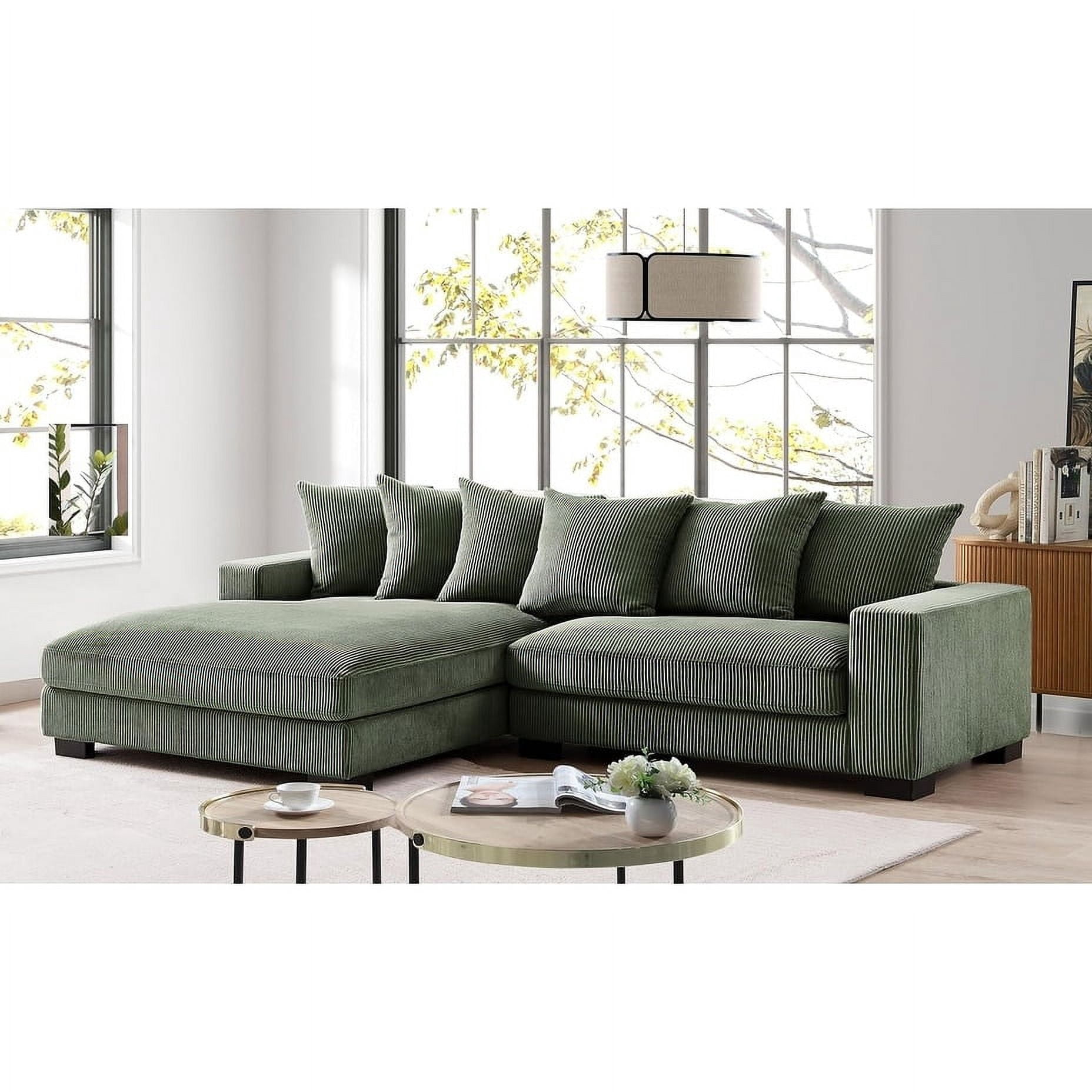 Uspridefurniture Payan 102.4" Wide Corduroy L-Shape Left-Facing Sectional Sofa, Dark Green