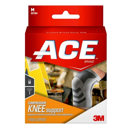 ACE Knitted Compression Knee Support, Medium, White/Gray, 1/pack