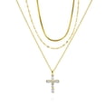 thumbnail image 1 of JeenMata Paquete Múltiple de Regalo de 3 Lujosos Collares de Oro Multicapa con Elegante Colgante de Cruz, 1 of 5