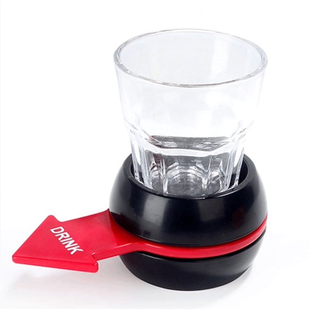 Juego de beber Spin The Shot, girador de tragos de cerveza, giro de botella con vaso de chupito para divertido juego de beber en fiestas, juego de beber, negro, flecha roja