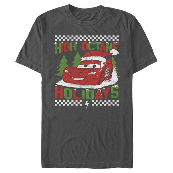 Men's Cars Lightning McQueen High Octane Holidays Graphic Tee Charcoal Large