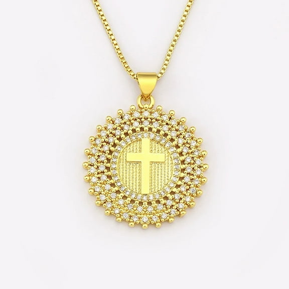 Hot Sale Pave Shiny Crystal Zircon Cross 14K Yellow Gold Pendant Necklace For Women Luxury Clavicle Chain Jewelry Wedding Party Chic Gifts
