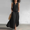 thumbnail image 2 of ZToonmas Women's 2-Piece Outfit Sleeveless V-Neck Crop Top and High Waist Slit Maxi Skirt with Pockets Set Casual Summer Matching Set, 2 of 7