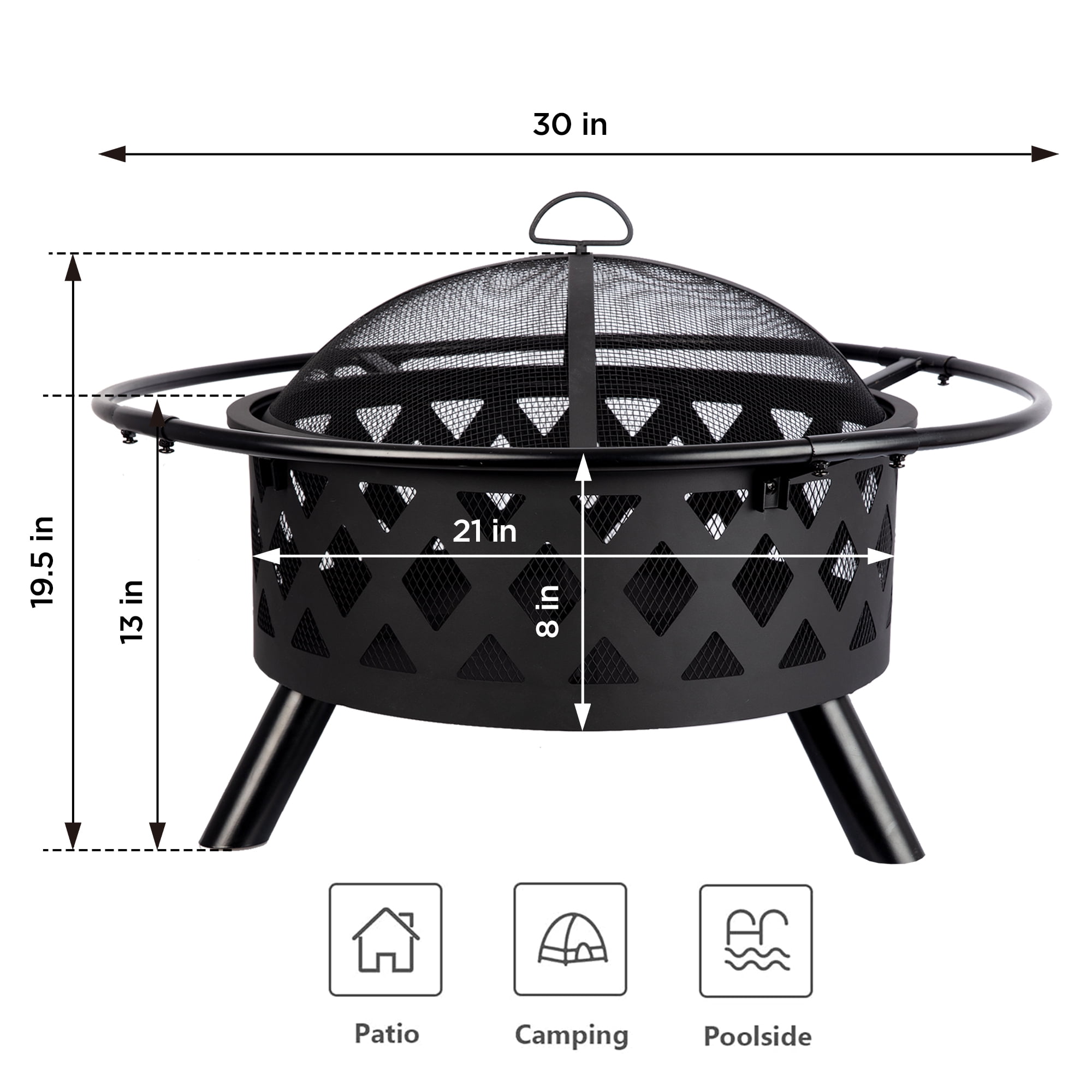 Red Mountain Valley 30" Wood Burning Fire Pit with Spark Screen & Poker, Heavy-Duty Steel Outdoor Fire Pit for Backyard, Patio, Garden Bonfire & Camping