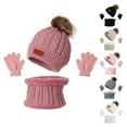 thumbnail image 2 of Baby Winter Beanie Hat Scarf Glove Set Knitted Beanie Cap Pom Pom Neck Warmer Scarf and Mitten Gloves Fleece Lined for Kids Baby Toddler, White, 2 of 5