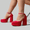 Red, variant on Womens Platform High Chunky Block Heels Square Toe Closed Toe Ankle Strap Solid Color Wedding Party Prom Festival Shoes 2026