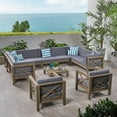 thumbnail image 3 of GDF Studio Keith Outdoor Acacia Wood 11 Seater Sectional Sofa and Club Chair Chat Set, Teak and Beige, 3 of 12
