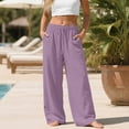 thumbnail image 2 of Women's Plus Size Linen Pants, Drawstring Waist, Loose Casual Joggers, Breathable Summer Wide Leg, 2 of 9