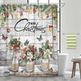 thumbnail image 2 of Christmas Floral Shower Curtain for Bathroom, Vintage Rustic Christmas Green Red Floral Flowers Butterfly on Barn Wood Shower Curtain Set, Christmas Shower Curtains with Hooks, 72X72in, 2 of 4