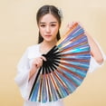 thumbnail image 2 of opvise Folding Fan 13 Ribs Burr Free Brilliant Color Transparent 13 Inch Large Shining Rave Hand Fan, 2 of 4