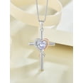 thumbnail image 3 of PYNZY Cross Necklace for Women, 925 Sterling Silver Heart Pendant Necklace 6×6MM Created Alexandrite Birthstone Jewelry Gifts for Women, 3 of 7