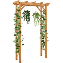 7FT Wood Garden Arbor Trellis, Wooden Wedding Arch for Ceremony Party, Outdoor Archway Pergola for Climbing Plants, Pathway, Yard, Garden Decor, Easy Assembly (Honey Brown, 55''W x 85''H)