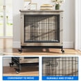 thumbnail image 4 of Dextrus Dog Crate Furniture  with Double Doors, Indoor Dogs Kennel with Wheels,Dog Crate End Table with Cushion & Tray-27.1"L x 18"W x 24.8"H,Gray, 4 of 6