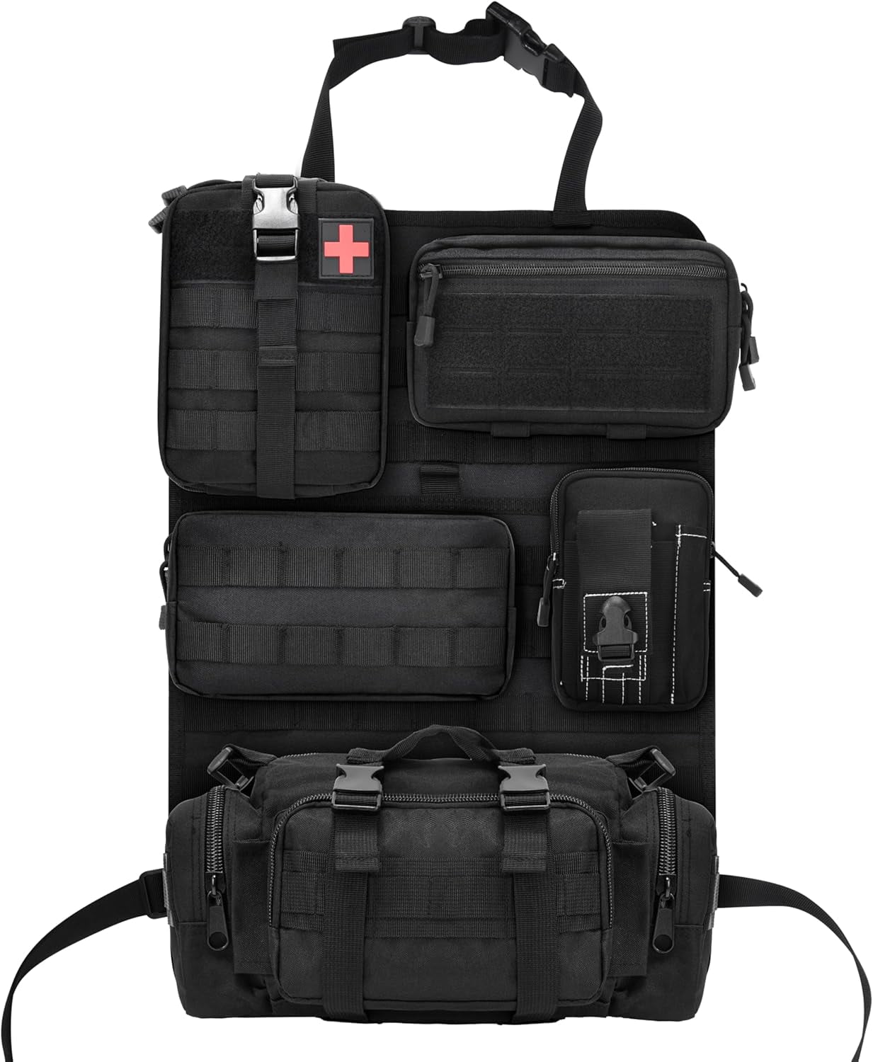 Tactical Car Seat Back Organizer,Back Seat Organizer with 5 Detachable Molle Pouches,Molle Panel Organizer Fits for Vehicel Such as Jeep,Truck,SUV, Car