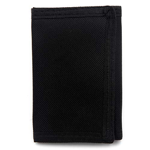 kuou Canvas Wallet Black Sports Wallet Tri-fold Nylon Wallet with Magic Sticker for Men Kids Card and Money 