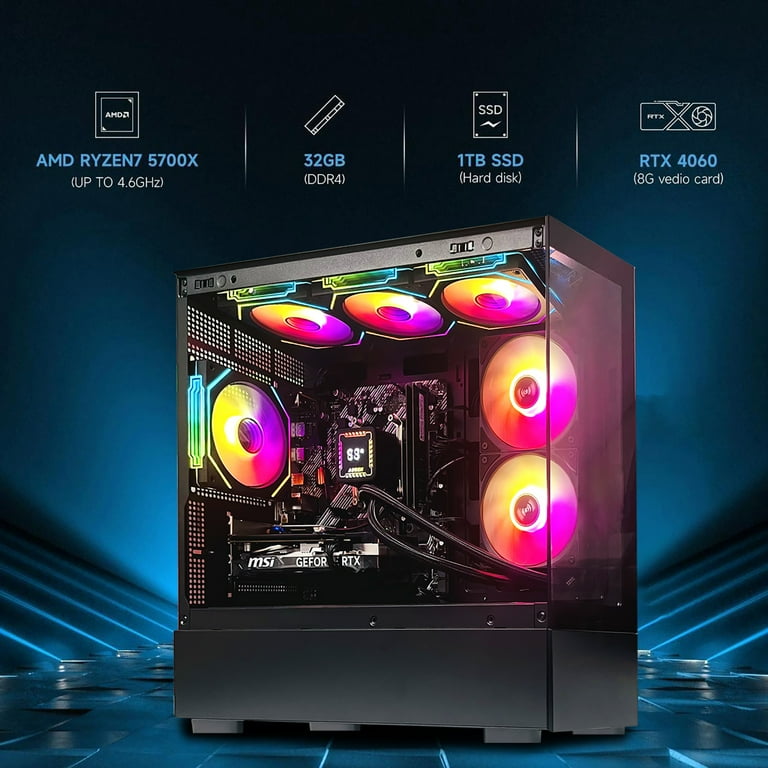 ICEWOLF Gaming PC AMD Ryzen 7 5700X 8 Core 3.4GHz,Geforce RTX 4060
