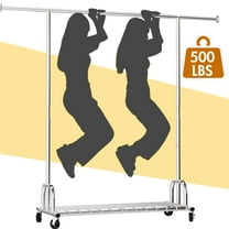 Baokaler 500 lbs Clothing Rack Heavy Duty Hanging Rack with Shelves Collapsible Clothes Racks on Wheels Rolling Garment Rack for Hanging Clothes Portable Adjustable, Chrome Finish