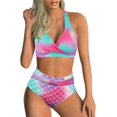 thumbnail image 1 of LAICAIW Womens Two Piece Swimsuits Wrap Front Bikini High Waisted Bottom Tummy Control Bathing Suits Vintage Print Swimwear, 1 of 7