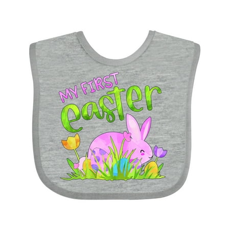

Inktastic My 1st Easter Pink Bunny and Eggs in Grass Gift Baby Boy or Baby Girl Bib