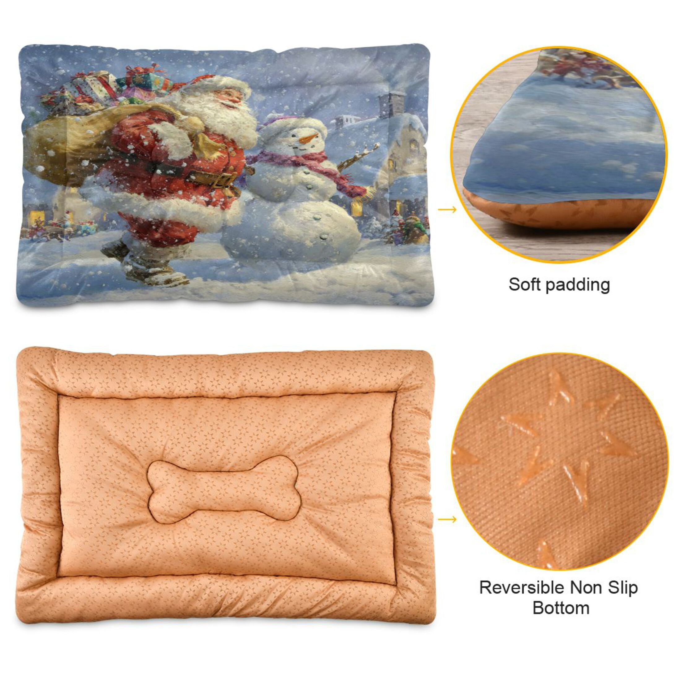 Qxltty Santa Claus and Snowman Ped Pad Wear-resistant and Hard to Bite Through Sleeping Pad for Small Medium Large Dogs Winter Pet Bed 36×24in