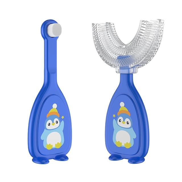 Cepillo de dientes de bebé Portátil Portátil 360 Grado en forma de U Silicona Cepillo de dientes para niños con mango Herramientas para niños Herramientas Azul Pequeñas 2 piezas Kearding CE011409-05