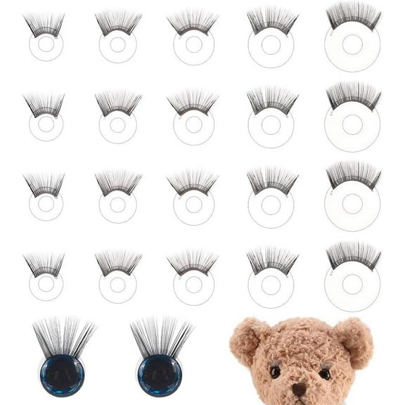 DIY 20pcs Safety Eyelashes 5 Sizes Eyelashes for Doll Making Eye Make Up Accessories Crafts Eyelashes Plastic Stuffed Crochet Eye Lashes for Amigurumi Puppet Teddy Bear Plush Animal Making DIY