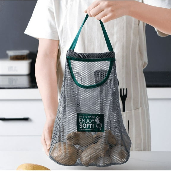 SUTENG Reusable Mesh Bags for Fruit and Vegetable Hanging Storage, Kitchen Storage,Washable & Foldable Net Bags,L
