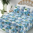 thumbnail image 3 of Ambesonne Springtime Floral Fitted & Flat Sheet with Shams 4 Pcs Set, Watercolor Leafy, Full, Pale Azure Blue Mustard, 3 of 5