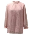 thumbnail image 5 of tklpehg Women Fall Fashion 2022 Casual Long Sleeve Chiffon Tops Solid Color Trendy Tops Dressy Casual Loose Comfy Blouse Lightweight Crewneck Pink M, 5 of 6
