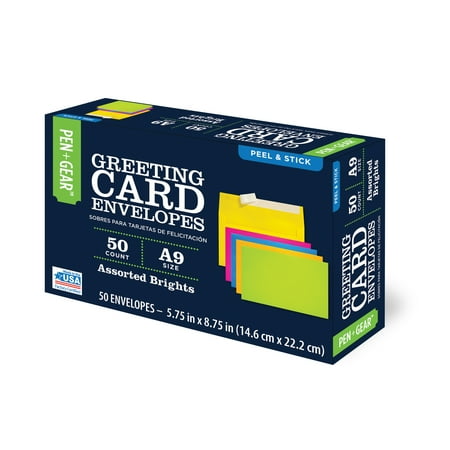 Pen+Gear A9 Greeting Card Envelopes with Peel & Stick Closure, Assorted Brights, (8-3/4 x 5-3/4) 50/CT, (61786)