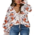 thumbnail image 1 of CHOK Chemisier Boho à Imprimé Floral Col en V Manches Bouffantes Décontracté Tunique à Cordon Rose m, 1 of 4