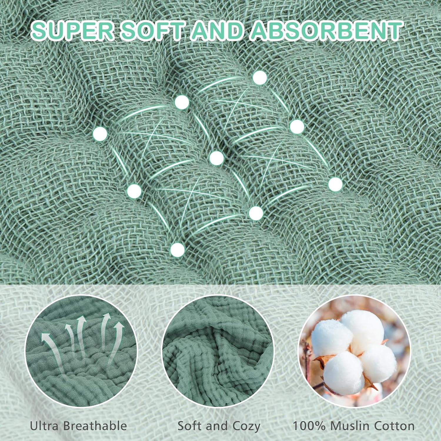 itvber Hooded Baby Towels for 1 Pack 100% Muslin Organic Cotton Baby Bath Towel with Hood 35 Inch for Babies Toddler Soft and Absorbent Boy and Girl Bath All Season