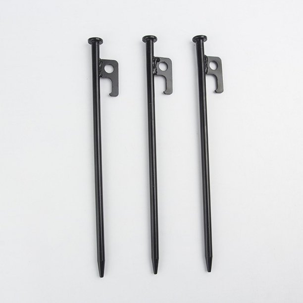 3 estacas de tienda de campaña resistentes, estacas de tienda de campaña de acero forjado de alta resistencia de 25 cm con ganchos y agujeros, utilizadas para senderismo al aire libre, jardinería, ro