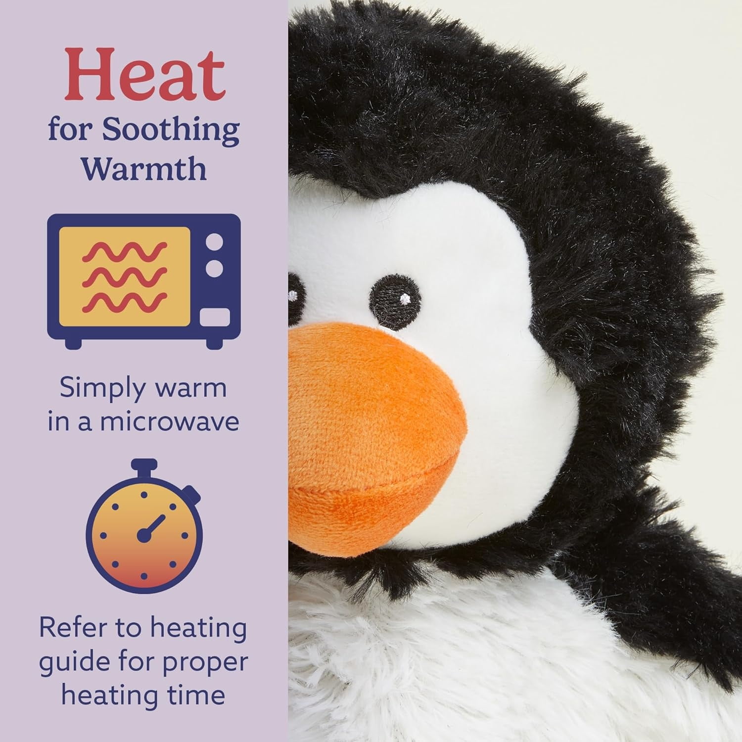warmies 13” Penguin Stuffed Animal, Microwavable Heated Plushies and Weighted Soft Plush Toys