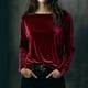 thumbnail image 1 of Karight Velvet Tops for Women Long Sleeve Crew Neck Tshirts Casual Loose Fit Tunic Blouses Elegant Party Dressy Outfits, 1 of 5