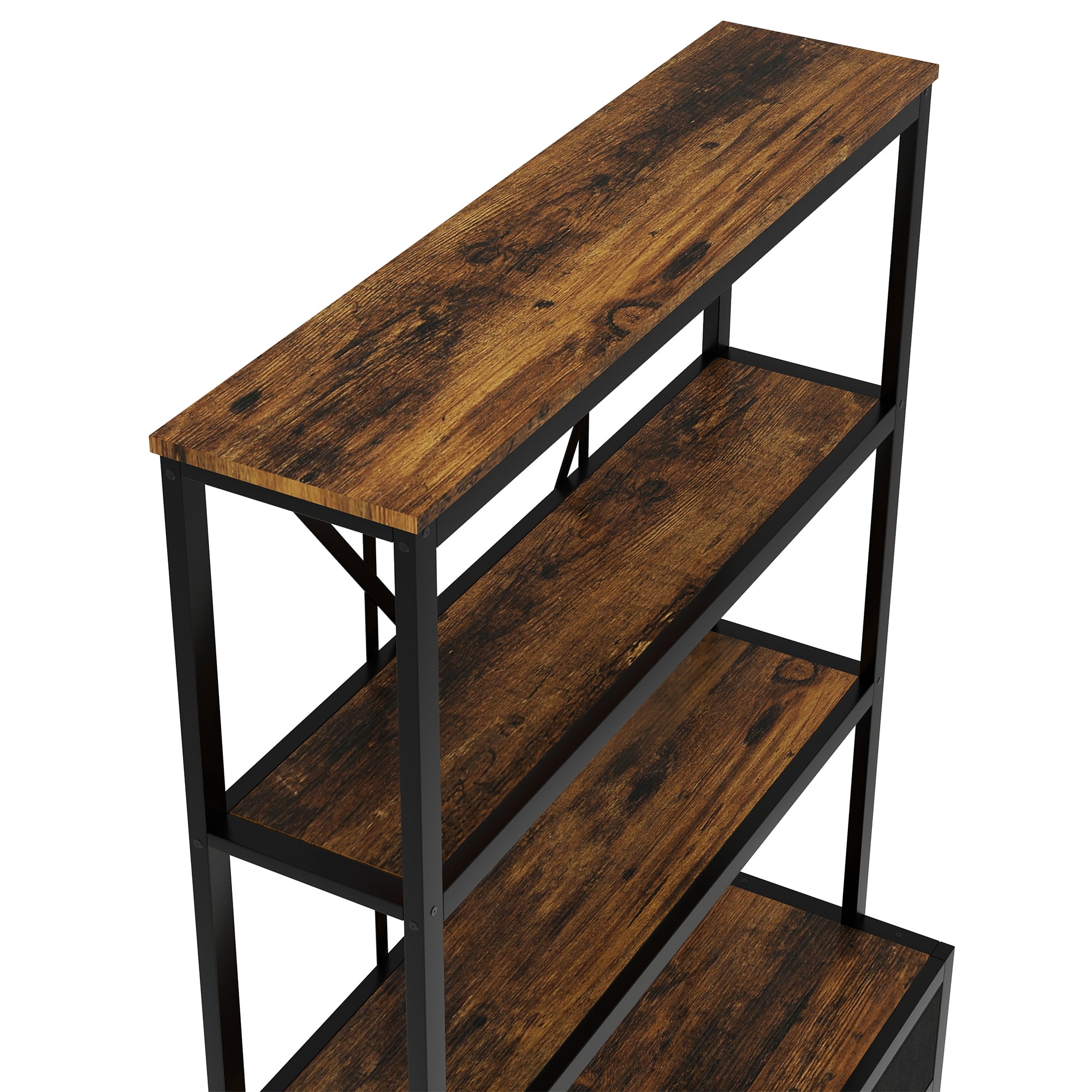 Aukfa 3-Shelf Metal Bookcase with Drawers & LED for Home Office,Vintage