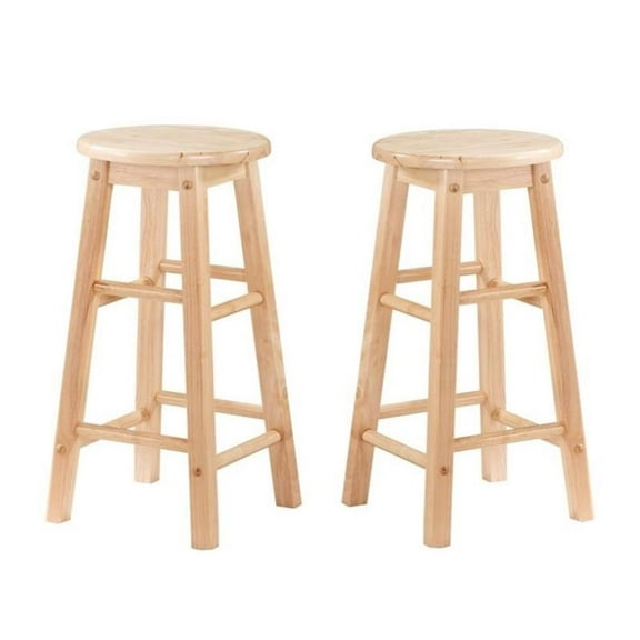 Home Square 2-Piece 24" Backless Wood Counter Stool Set in Natural Brown