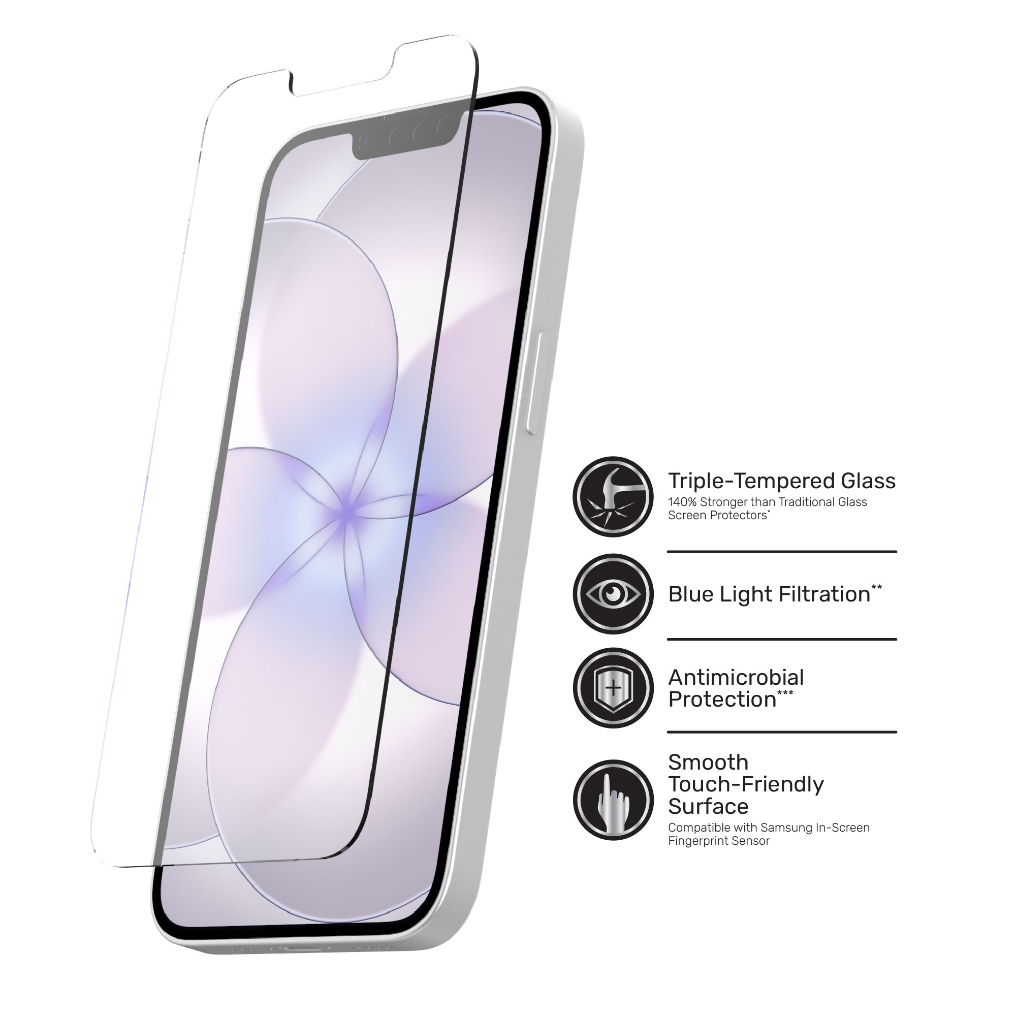 DuraGlass DefenseTech Glass Screen Protector for iPhone 14, 13